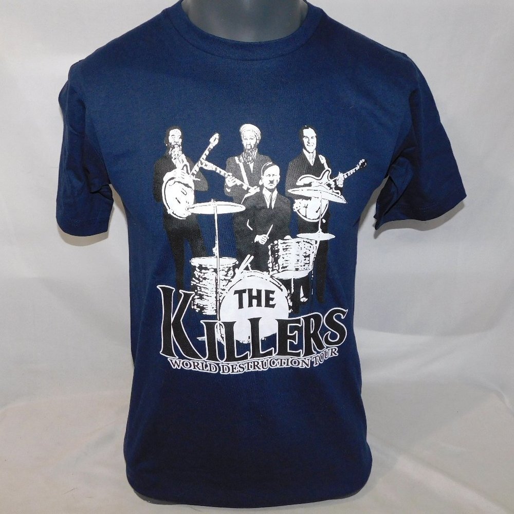Unfledged Mens M Blue THE KILLERS World Destruction Tour T Shirt Political Humor